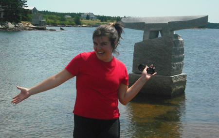 I have this habit of offering to take family portraits. After taking a photo of a man and his family, he offered to do the same for me. The sculpture behind me is called 'Cleat' and it's a piece of public art in Winter Harbor. The most clever thing I could think of to do apparently was gesture to it.