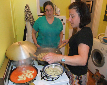 Cooking the gnocchi. Cooking the gnocchi.