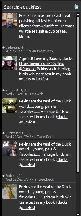 Duckfest: A virtual event which bloggers and chefs participate in the cooking of duck.