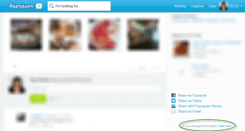 Go to your business on Foursquare and look all the way down and right for the claim link.
