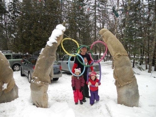 I made olympic rings out of pipe insulators, spray paint, and electrical tape. Thanks Paradis Hardware for the hookup!