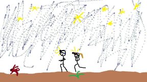 A crude artistic rendition of the incident. Note: There was actually a bunny, and the stars were amazing.